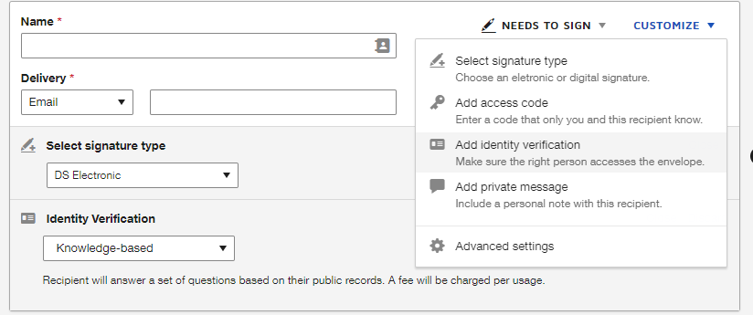 In the drop-down menu select Add identity verification
