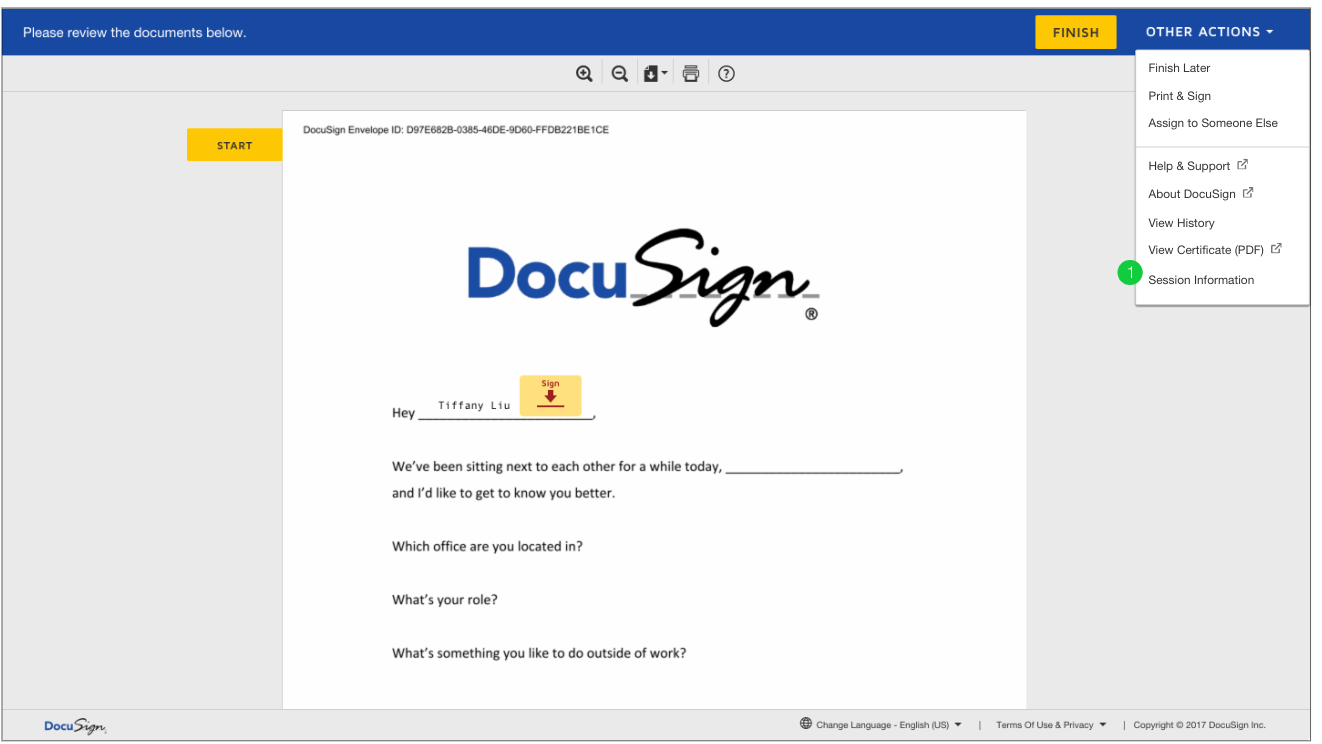 Como posso obter assinatura das Informações de sessão?