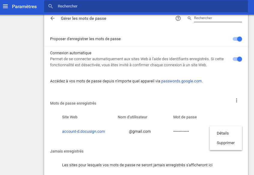 Diagnostiquer des identifiants mis en cache dans Google Chrome Centre