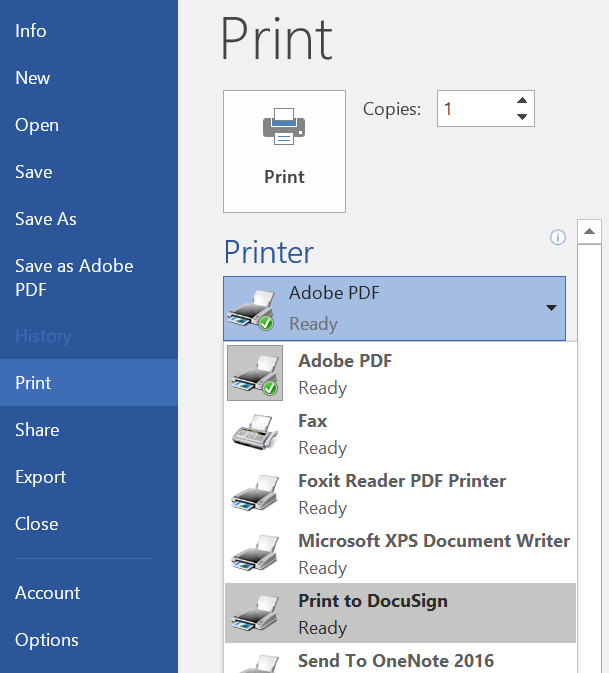 How can I print multiple items to the same envelope via the DocuSign