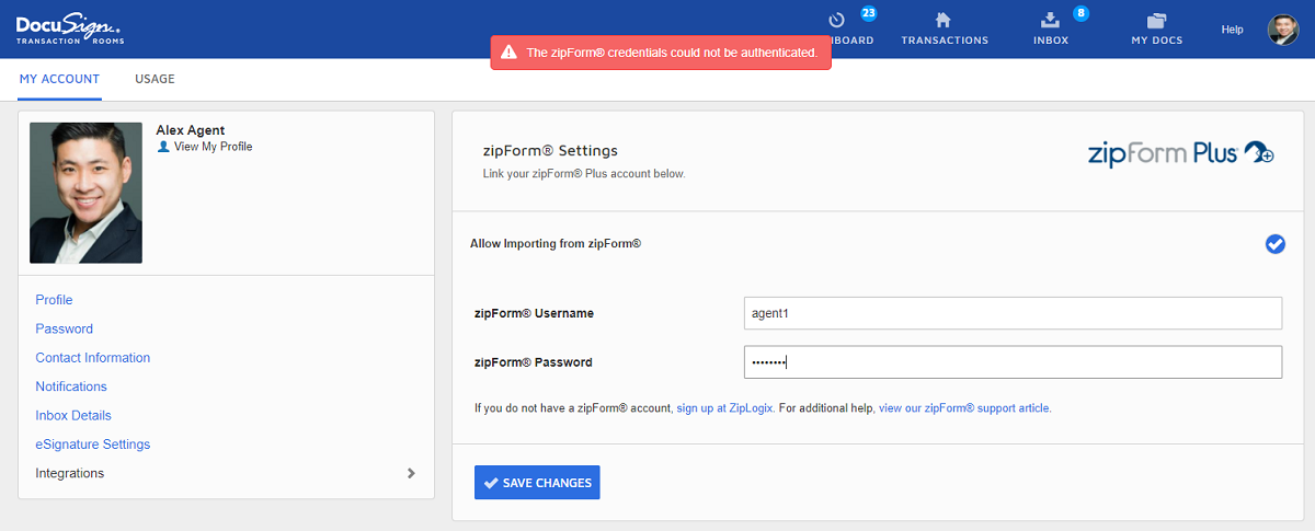 Rooms For Real Estate Error Linking Your Zipform Account