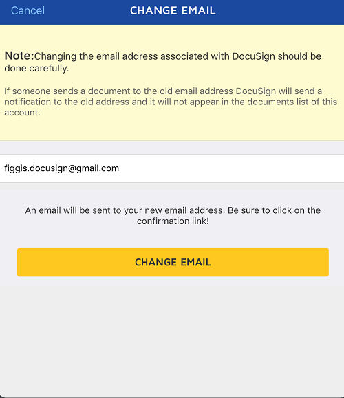Change your Email Address in the DocuSign Mobile App for iOS (iPad