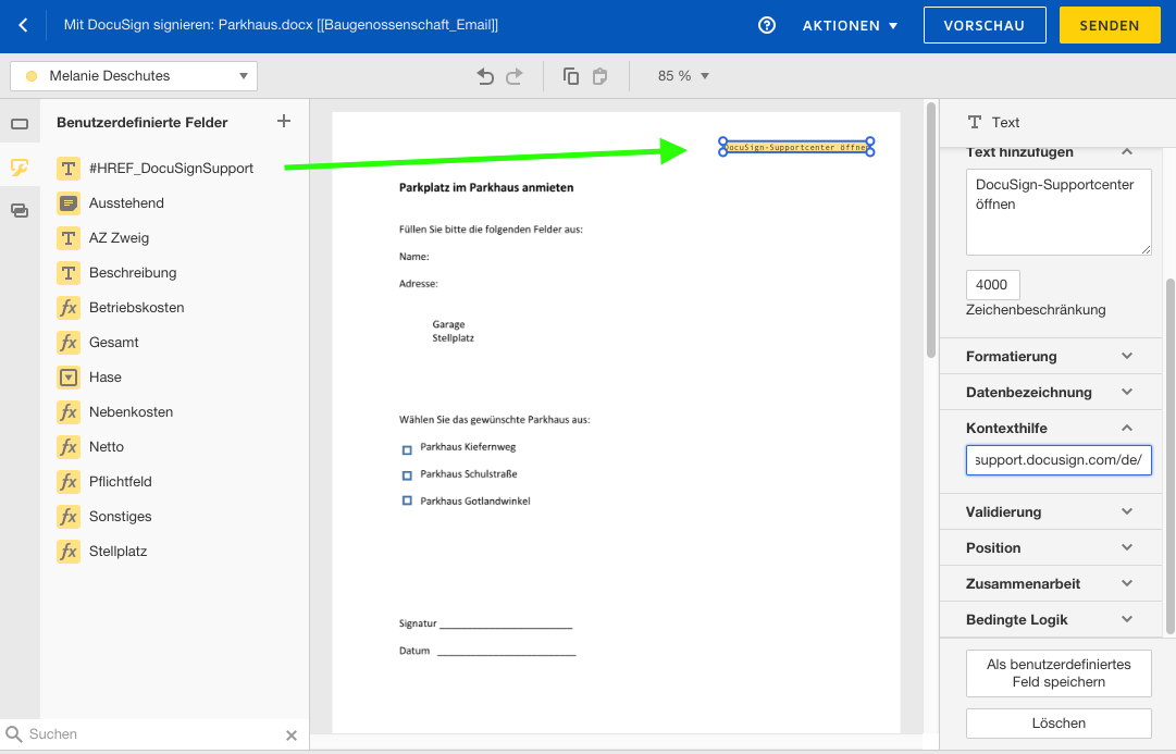 Hyperlink in DocuSign erstellen DocuSignSupportcenter