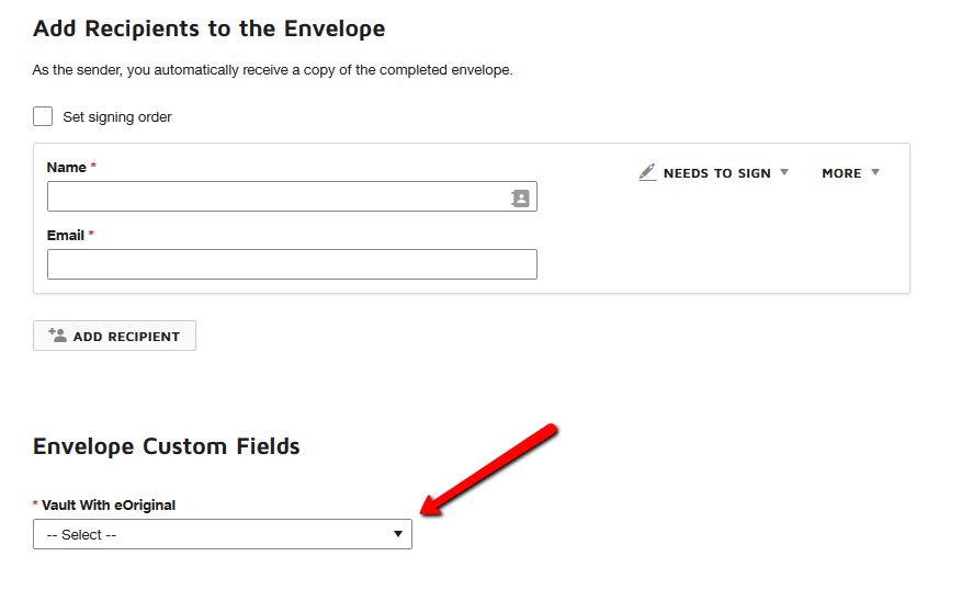 How to setup eOriginal vaulting as optional on envelopes DocuSign