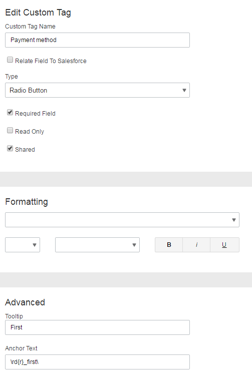 Como faço para criar botões de rádio ancorados no DocuSign eSignature