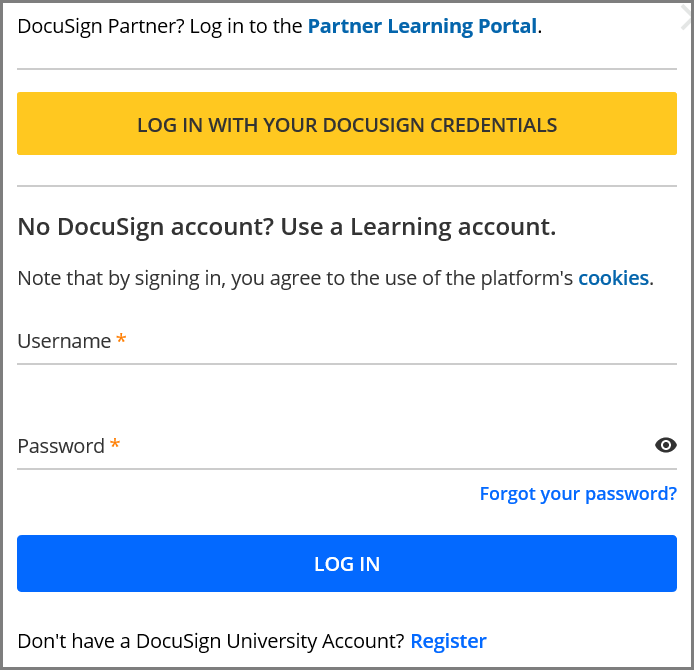 Como fazer login na DocuSign University Centro de Suporte da DocuSign