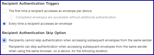 Security Settings - Authentication Triggers - First Access, No Skip