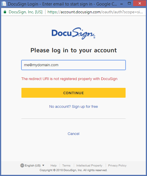 Unable to link zipForm account to DocuSign The redirect URI is not