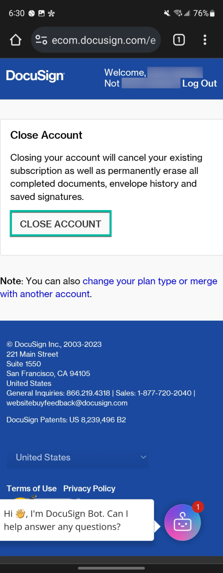 How to cancel your subscription or close your DocuSign account