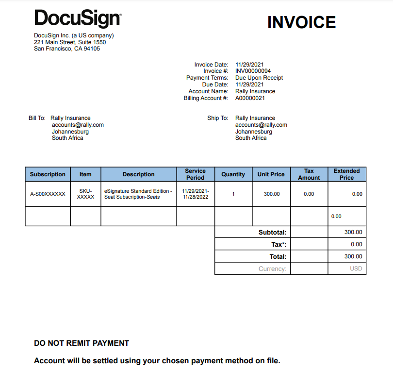 Understand your Docusign invoice for Web plans