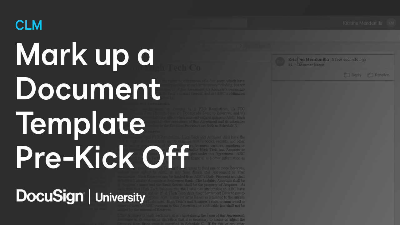 This is a cover image for a video describing how to mark up a document template pre-kick off.