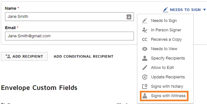 how to add a witness signature in docusign