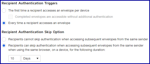 Security Settings - Authentication Triggers - First Access, Skip Enabled