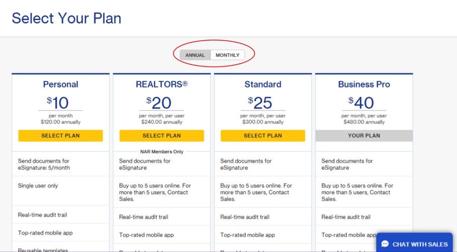 How do I change my DocuSign plan?