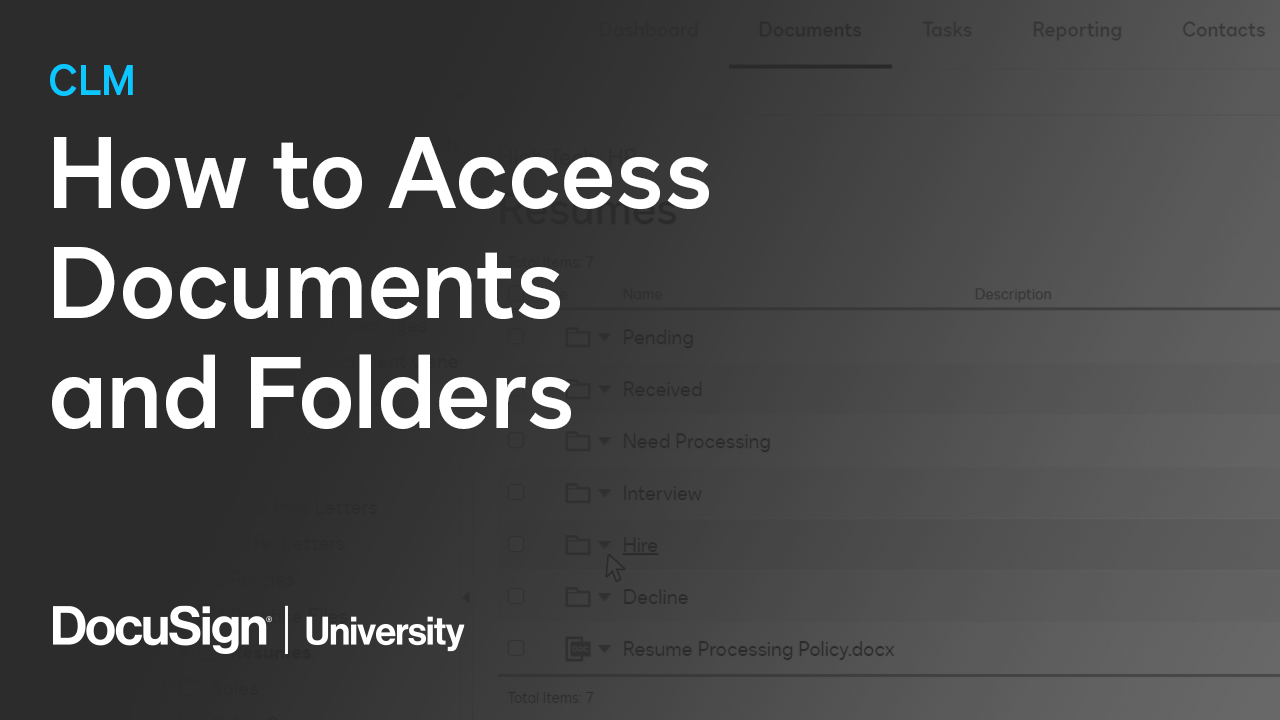 This is a cover image for the CLM video describing how to access documents and folders