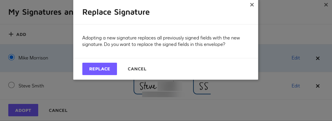 How to change a signature during the signing session