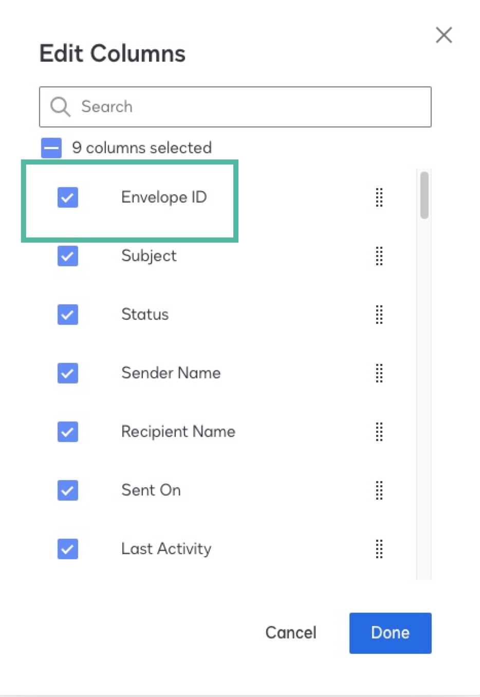 DocusignエンベロープIDを確認する