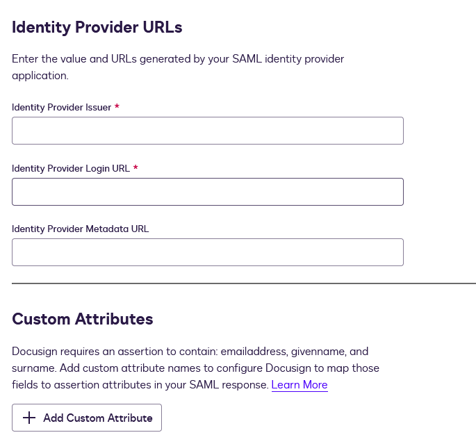 Docusign SSO | Identity Provider Configuration Settings