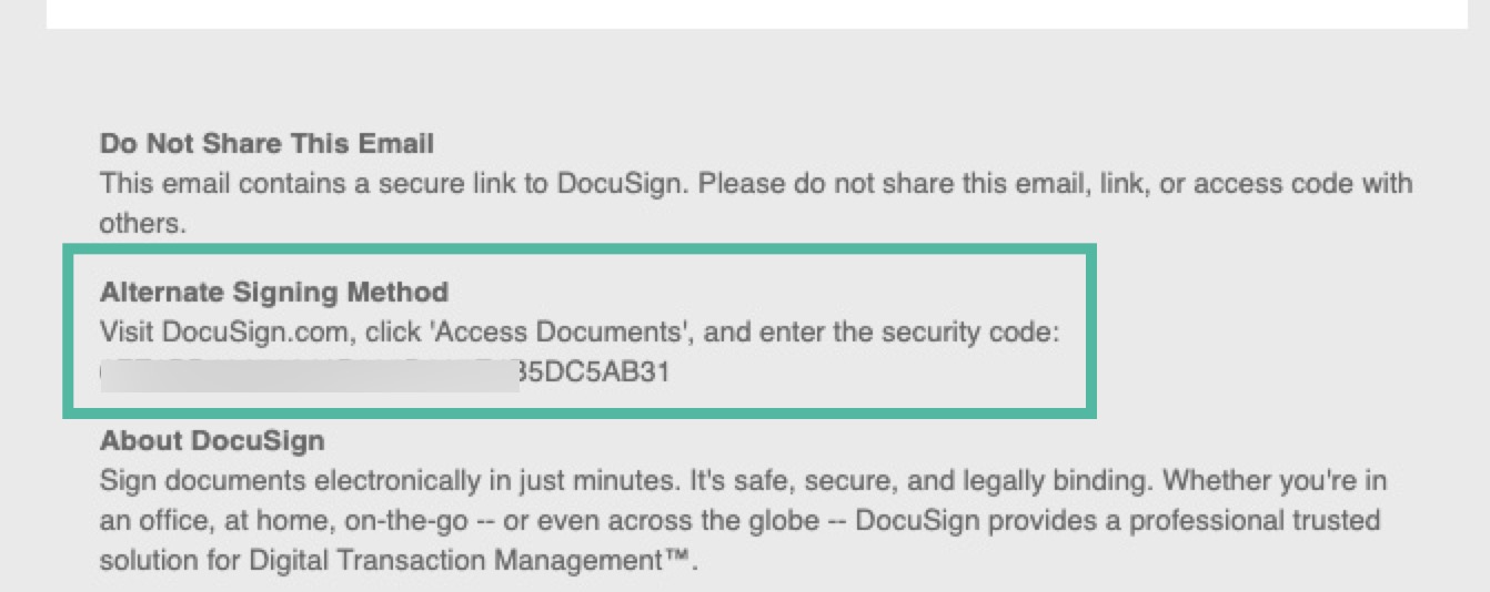 セキュリティコードを使ってDocusign文書にアクセスする
