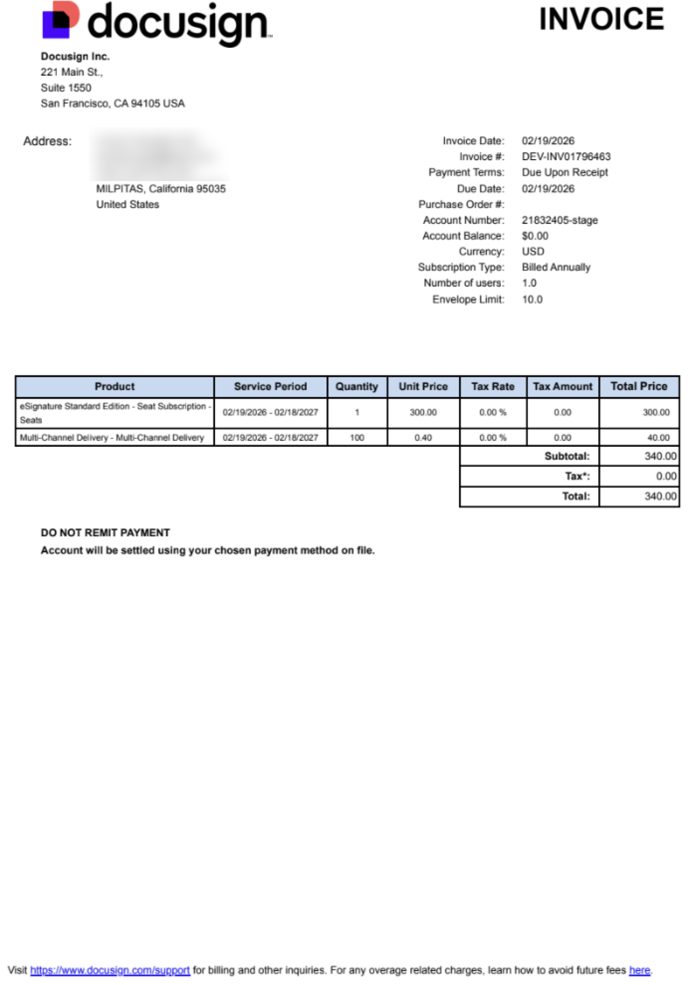 Understand your Docusign invoice for Web plans