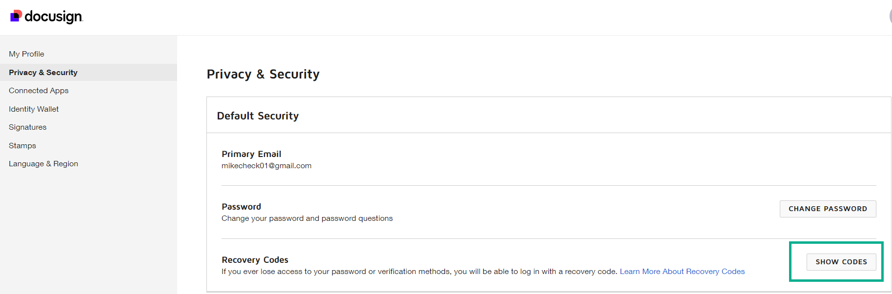 How do I turn on recovery codes to access my account without a